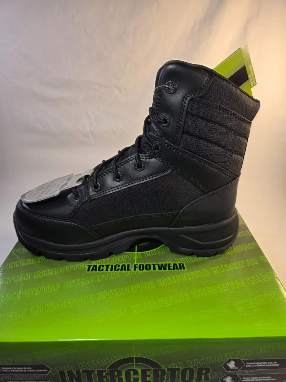 Interceptor Men's Black Leather Tactical Steel Toe Force 2.0 Boots Size 7.5 NWT